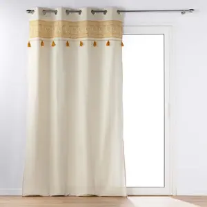 Rideau a oeillets 140 x 240 cm polycoton+ pompons Isalina Jaune pas cher