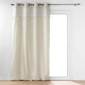 Rideau a oeillets 140 x 240 cm polycoton uni+ pompons Isalina Blanc pas cher