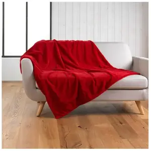 Plaid 125 x 150 cm imitation fourrure caresse Rouge pas cher