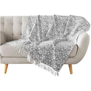 Comparateur de prix : Plaid à Franges Imprimé "Flavie" 125x150cm Gris