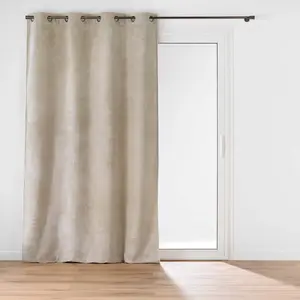 Rideau À illets 140 X 240 Cm Flanelle Relief Unie Flanela Beige pas cher