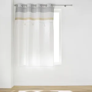 GENERIQUE Rideau à Oillets Avec Pompons Iliade 140x180cm Blanc & Gris pas cher