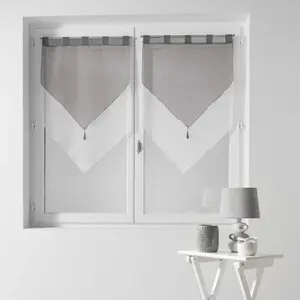 Comparateur de prix : Douceur d'Intérieur Paire pompon passants 2 x 60 x 90 cm voile bicolore duo Blanc/Gris