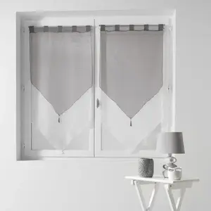 Douceur d'Intérieur Paire pompon passants 2 x 60 x 120 cm voile bicolore duo Blanc/Gris pas cher