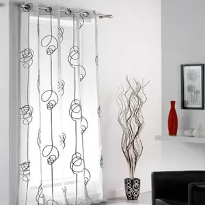 Douceur d'Intérieur Panneau a oeillets 140 x 240 cm voile imprime transfert looping Blanc/Noir pas cher