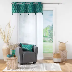 Comparateur de prix : Douceur d'Intérieur Voilage a oeillets 140 x 240 cm voile sablé + haut velours Evie Bleu