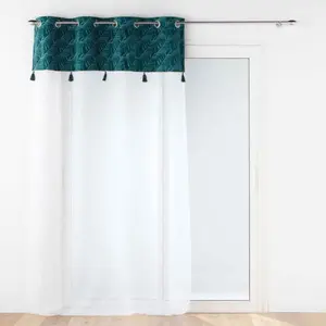 Comparateur de prix : Douceur d'Intérieur Voilage a oeillets 140 x 240 cm voile sablé + haut velours Palmina Bleu