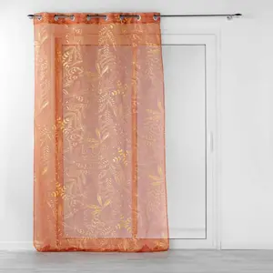 Comparateur de prix : Douceur d'Intérieur Voilage à oeillets 140 x 240 cm imprimé métallisé Belflor Terracotta/Or