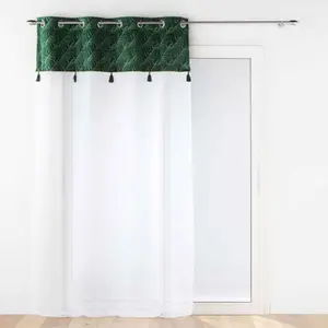 Douceur d'Intérieur Voilage a oeillets 140 x 240 cm voile sablé + haut velours Palmina Vert pas cher