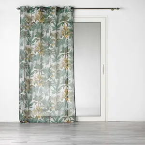 Douceur d'Intérieur Voilage à oeillets lin tissé imprimé feuillage - 140x240cm - Vert sapin pas cher
