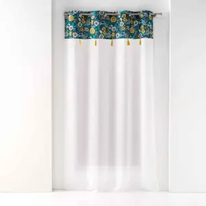 Voilage sablé imprimé floral polyester bleu 240x140cm pas cher