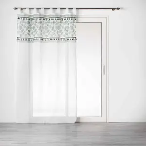 Douceur d'Intérieur Panneau a passants 140 x 240 cm voile sable+top imprime+pompon milagreen Blanc pas cher