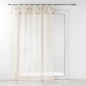 Douceur d'Intérieur Panneau a passants+pompons 140 x 240 cm effet tisse dalila Lin pas cher