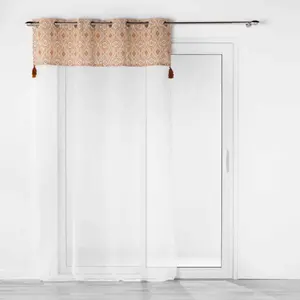 Douceur d'Intérieur Voilage a oeillets 140 x 240 cm voile sablé + pompons Samira Terracotta pas cher
