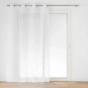 Douceur d'Intérieur Voilage à illets Grande Hauteur - 140 x 280 cm - Voile Sable avec Pompons Pompinou pas cher