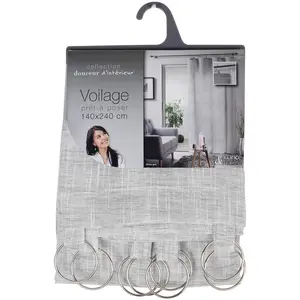 Douceur d'Intérieur PANNEAU A ANNEAUX 140 x 240 CM VOILE TISSE MILZA GRIS pas cher