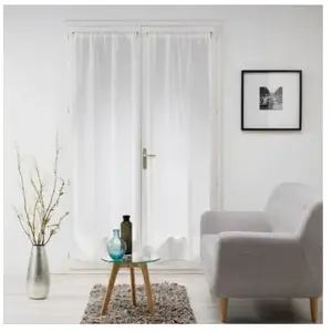 Décoration Intérieur Paire De Voilages Passants Haltona Blanc 120x60 Cm - Effet Lin Tissé - Naturelle Voilage Passe Tringle