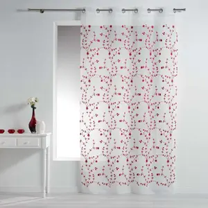 Comparateur de prix : Douceur d'Intérieur Panneau a oeillets 140 x 240 cm voile sable brode petite fleur Blanc/Rouge