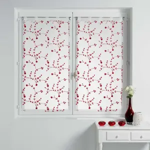 Comparateur de prix : Douceur d'Intérieur Paire voilages 2 x petite fleur - 2 x 60 x 120 / blanc et rouge