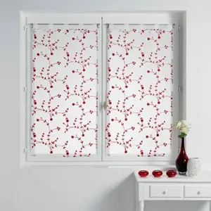 Comparateur de prix : Douceur d'Intérieur Paire voilages 2 x petite fleur - 2 x 60 x 160 / blanc et rouge