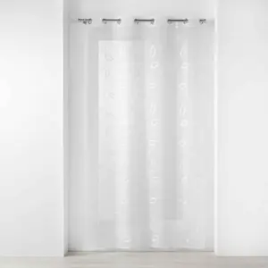 Douceur d'Intérieur Panneau a oeillets 140 x 240 cm voile sable brode hoops Blanc pas cher