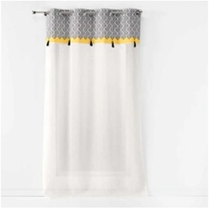 DOUCEUR D'INTERIEUR panneau a oeillets 140 x 280 cm voile sable+top imprime+pompon neo casa pas cher