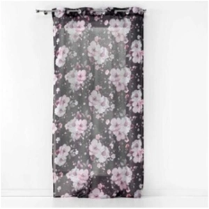 Douceur d'Intérieur Panneau a oeillets 140 x 280 cm voile sable imprime velvet flower Noir pas cher