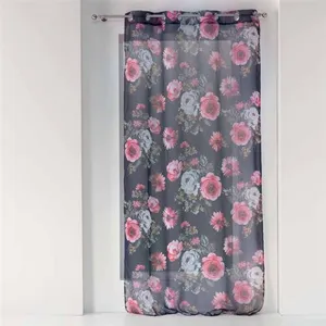 Douceur d'Intérieur Voilage a oeillets 140 x 240 cm voile sable imprime flower life Prune