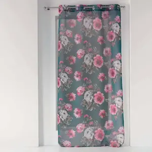 Comparateur de prix : Douceur d'Intérieur Voilage a oeillets 140 x 240 cm voile sable imprime flower life Petrole