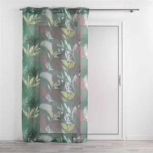Douceur d'Intérieur Voilage a oeillets 140 x 240 cm voile sablé imprime Assana Kaki pas cher