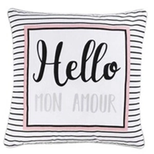 Paris Prix housse de coussin +encart 40 x 40 cm coton imp. metal. hello mon amour des place