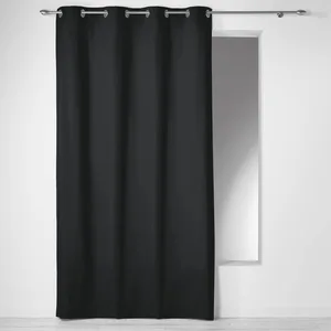 Douceur d'Intérieur, Rideau à Oeillets (140 x 240 cm) Panama Noir, Coton