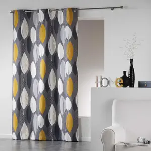 Homemaison - Rideau a oeillets 140 x 240 cm coton imprime leafy Jaune pas cher