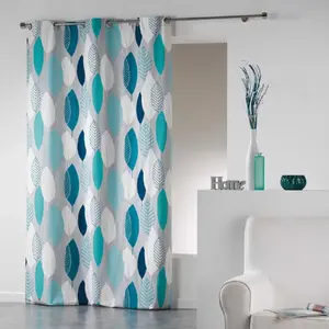 Rideau à oeillets - CDAFFAIRES - Imprimer leafy - Bleu - 140 x 240 cm pas cher