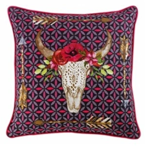 Paris Prix Coussin déhoussable passepoil 45 x 45 cm 100% coton imprimé et brodé Aponi