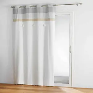 Comparateur de prix : Douceur d'Intérieur Rideau tamisant au top rayé avec pompons (140x240 cm - Blanc)