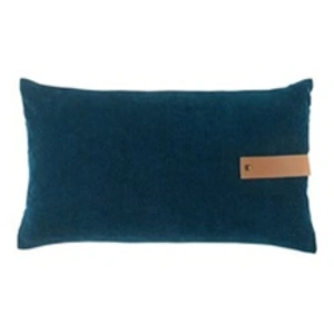 Paris Prix Coussin déhoussable 30x50 cm velours + sangle simili cuir Milleray Bleu pas cher