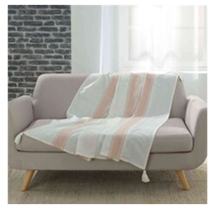 Comparateur de prix : DOUCEUR D'INTERIEUR Plaid à pompons coton tissé Indira rose 125x150 cm