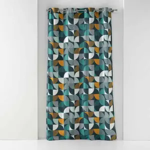 Douceur d'Intérieur Homemaison - Rideau a oeillets 140 x 240 cm en coton imprimé Rythmo Bleu pas cher