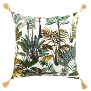 Comparateur de prix : Douceur d'Intérieur Coussin déhoussable imprimé feuillage (50x50 cm - Multicolore)