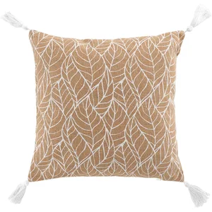 Comparateur de prix : Douceur d'Intérieur Coussin déhoussable en jute imprimé feuilles Blanc 40x40 cm