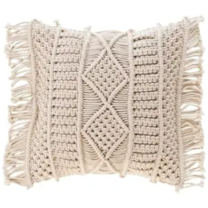 Comparateur de prix : Douceur d'Intérieur Coussin Déhoussable Macramé à franges 40 x 40 cm - 40x40cm - Ecru
