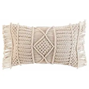 Comparateur de prix : Douceur d'Intérieur Homemaison - Coussin déhoussable avec franges et macramé Naturel 30x50 cm