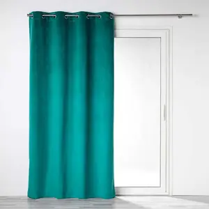 Douceur d'Intérieur Rideau a oeillets 135 x 260 cm 100% occultant/velours uni velounight Emeraude