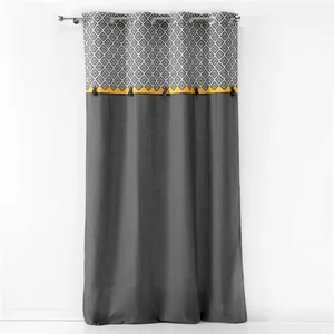 Douceur d'Intérieur Rideau a oeillets 140 x 240 cm coton uni+top imprime+pompons neo casa pas cher