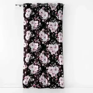 Douceur d'Intérieur RIDEAU A OEILLETS 140 x 240 CM VELOURS IMPRIME VELVET FLOWER NOIR pas cher