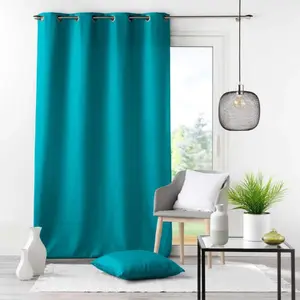 Douceur d'Intérieur Rideau a oeillets metal 140 x 260 cm polyester uni essentiel Petrole pas cher