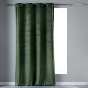 Douceur d'Intérieur Rideau tamisant a oeillets 140 x 240 cm velours Velvetine Kaki pas cher