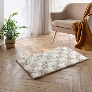 Douceur d'intérieur - Tapis Rectangle (60 x 110 cm) Damero Gris, Shagg... pas cher