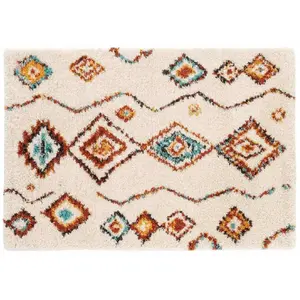 Comparateur de prix : Tapis shaggy 120x170 cm - Losanges colorés sur fond écru - Multicolore